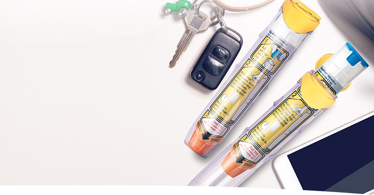 Car keys, mobile phone, 2 EpiPen® in their cases and handbag